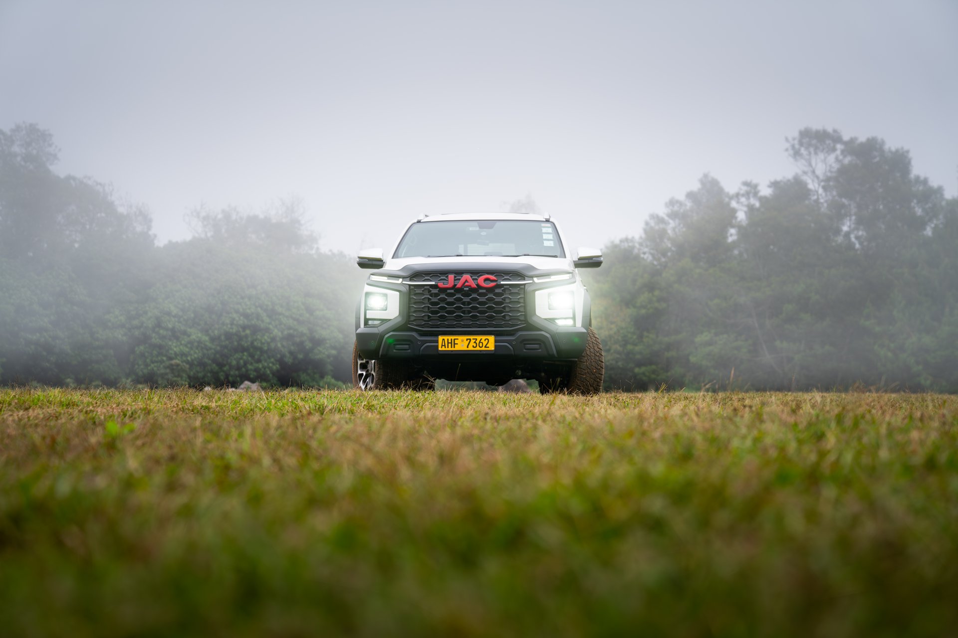 JAC T9 head-on in a misty Zimbabwean field